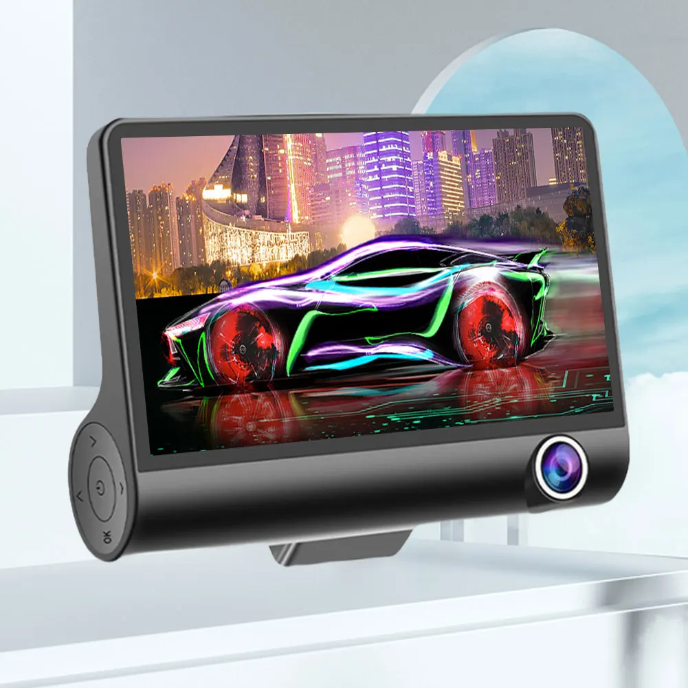 Автомобильный видеорегистратор с 3 объективами HD 1080P, 4-дюймовый автомобильный видеорегистратор, камера заднего вида с обнаружением движения, 140-градусный широкоугольный парковочный монитор, G-сенсор