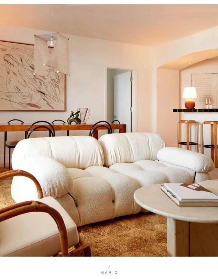 Современные комбинации диванов с гибкими тканевыми модулями, Винтажный диван для гостиной в стиле минимализма, удобный